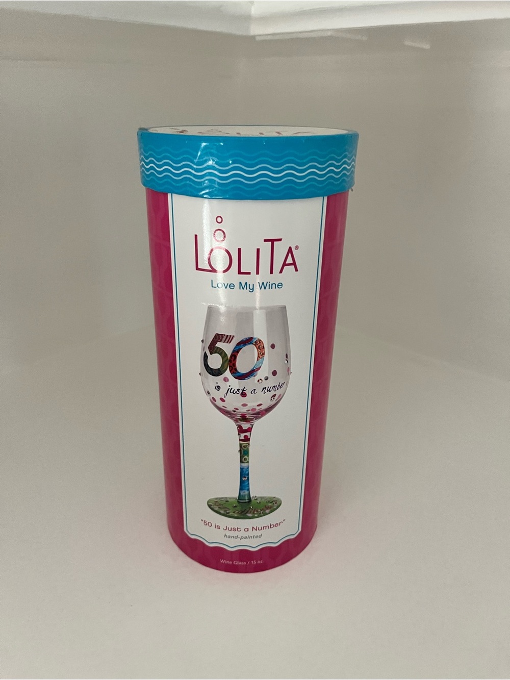 NWOT Lolita 50th Birthday Hand-Painted Wine Glass